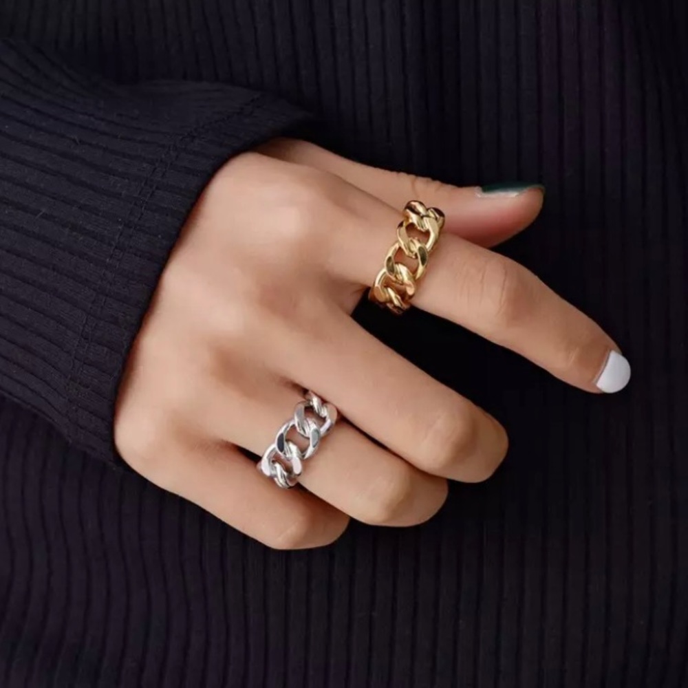 NEW 925 Sterling Silver Adjustable Thick Cuban Link Chain Ring